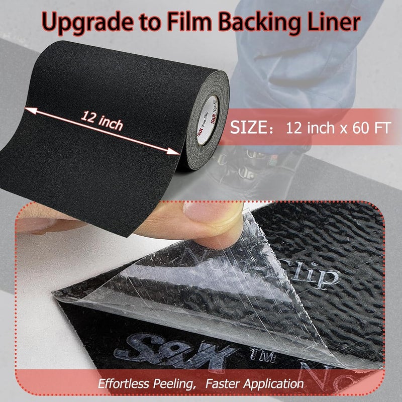 SX 12 Inch x 60 Ft Grip Tape, High Traction Anti Slip Tape for Stairs, Non Skid Roll Outdoor Stair Tread Non-Slip Waterproof, Weather Resistant, Black - Image 2